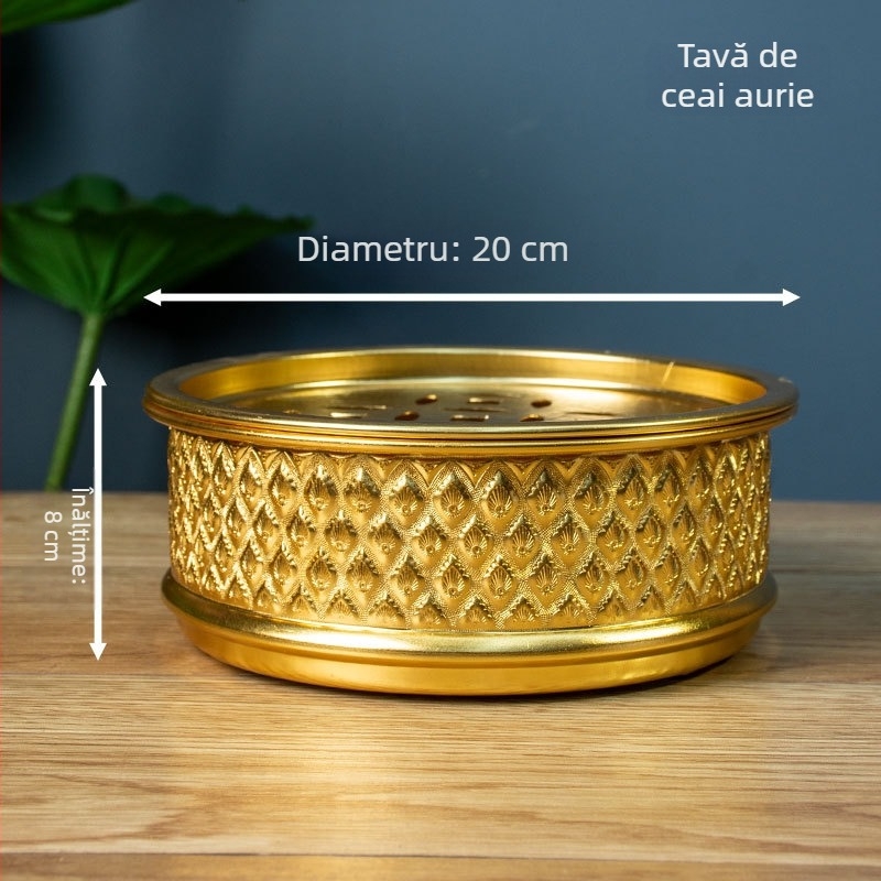 Tavă de ceai gravată, set Kung Fu compact, veselă rotundă pentru ceai cu depozitare de apă