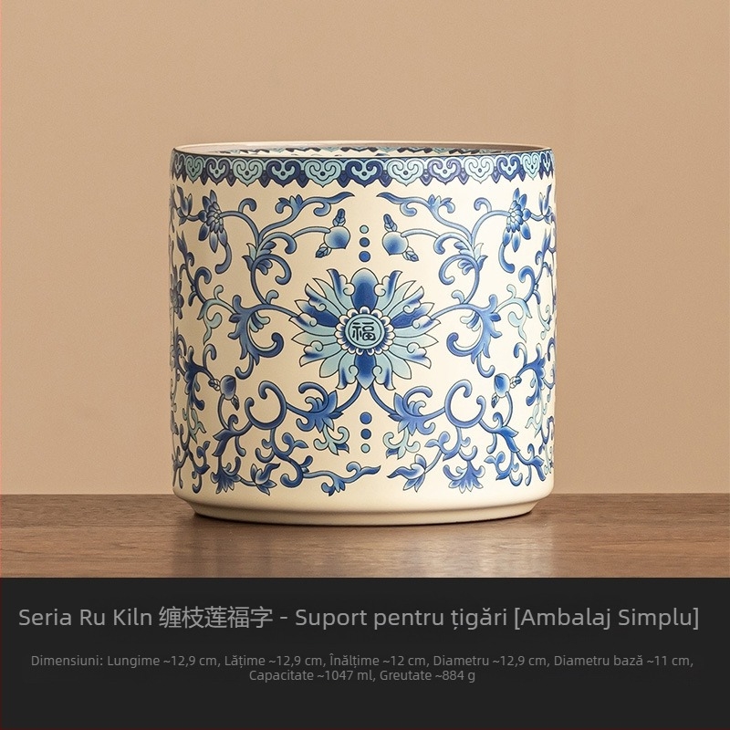 Accesorii ceramice pentru ceai cu motiv Ru Kiln Lotus Vine: cenușieră, vas de spălat ceai, borcan pentru resturi de ceai, accesorii pentru prepararea ceaiului