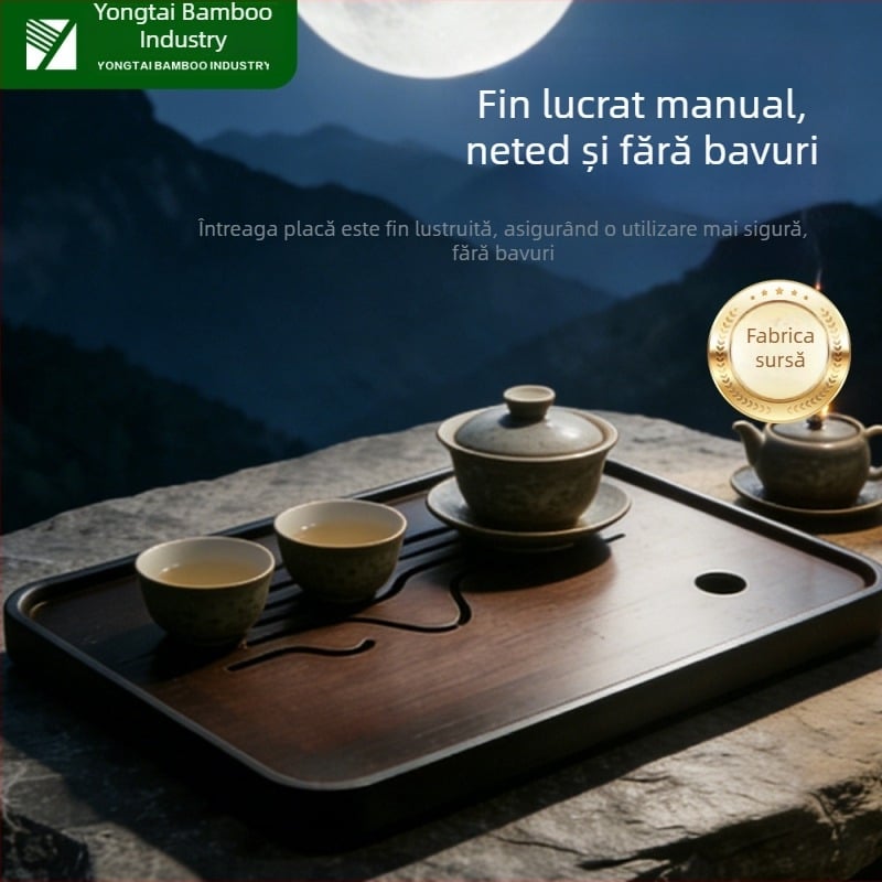 Tavă de ceai din bambus cu drenaj, platformă pentru infuzare uscată, tavă din lemn pentru stocarea apei, Tea Sea, stil retro de lux