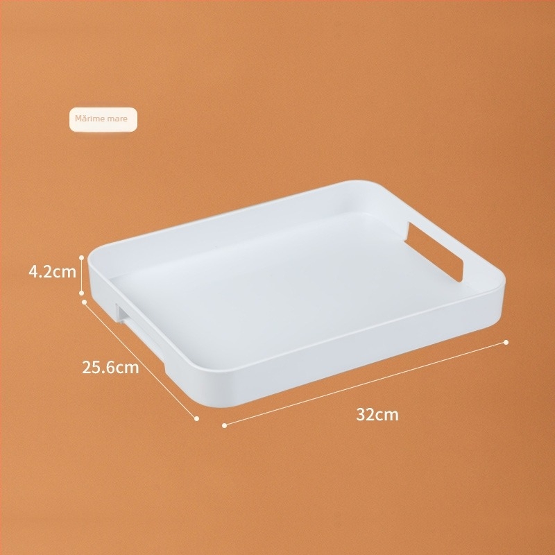 Tavă dreptunghiulară albă din plastic, pentru uz casnic, ideală pentru ceai, fructe, prăjituri și pâine.