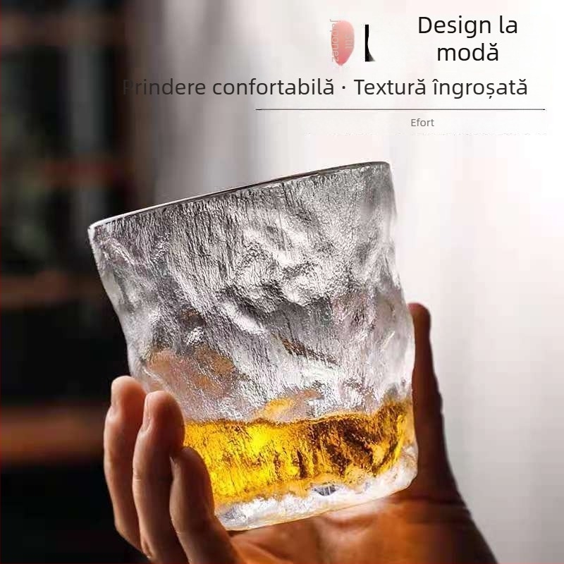Pahar de sticlă cu model glaciar pentru femei, utilizare de vară în casă, ceai și cafea