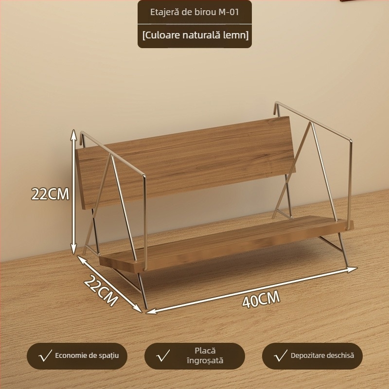 Organizator de birou din lemn masiv, minimalist, pentru cărți, reviste și documente