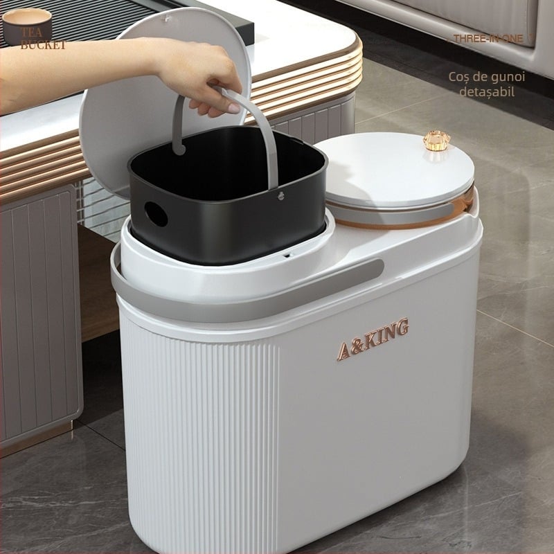 Coș de gunoi casnic cu separare uscat-ud, filtru pentru zaț de ceai, pentru living și birou
