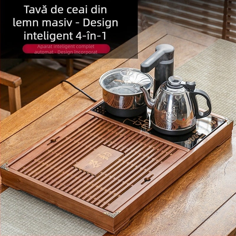Ceainic automat din lemn cu tavă integrată pentru ceai și drenaj, pentru birou