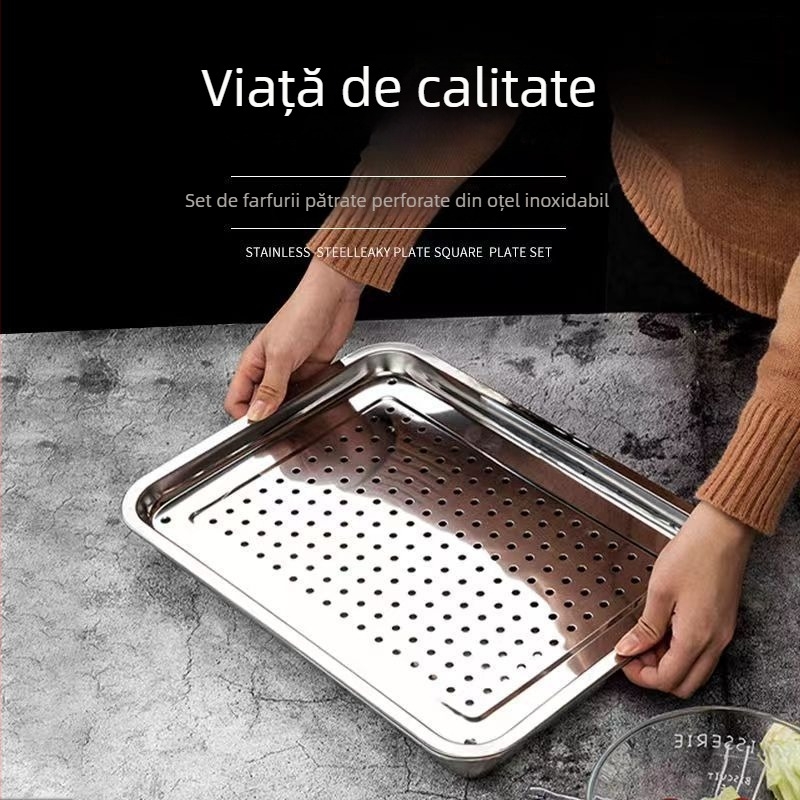 Set tavă de ceai din oțel inoxidabil, tavă Gongfu pentru ceai, cu depozitare de apă și tavă de drenaj perforată, pentru uz casnic