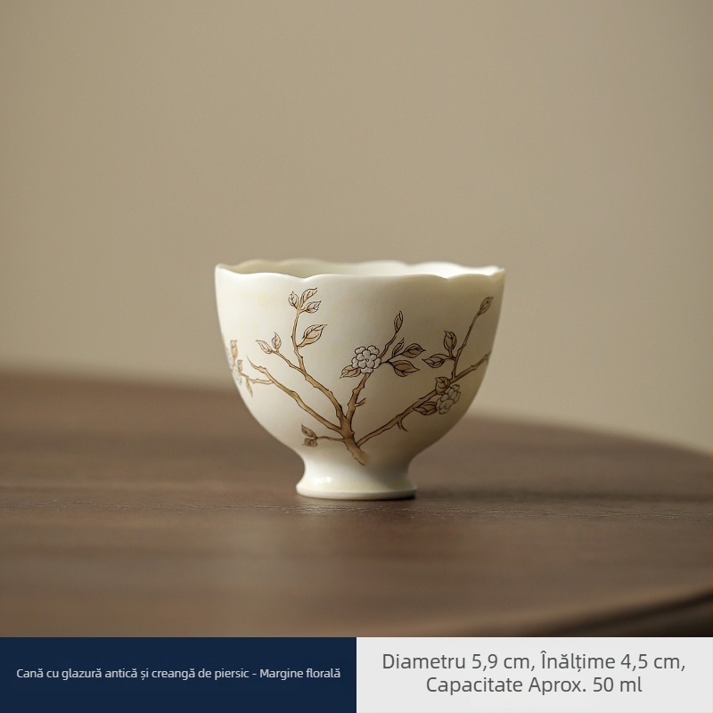 Set ceramic Kung Fu ceai cu motiv ramuri de piersic și cioară-magpie, ceșcuță de degustare, ceașcă personală, ceașcă gazdă, ceașcă Pu'er, mic bol de ceai