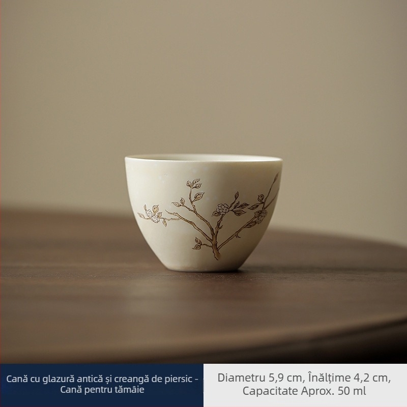 Set ceramic Kung Fu ceai cu motiv ramuri de piersic și cioară-magpie, ceșcuță de degustare, ceașcă personală, ceașcă gazdă, ceașcă Pu'er, mic bol de ceai