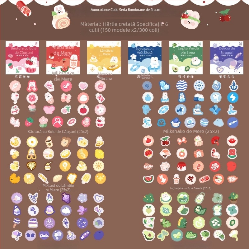 Set de autocolante într-o cutie, seria Time Note, 300 autocolante decorative pentru jurnal