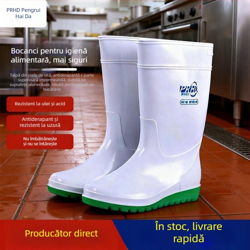Ghete de lucru albe pentru industria alimentară, impermeabile, antiaderente la alunecare, rezistente la ulei, căptușite cu fleece pentru căldură, pentru bărbați