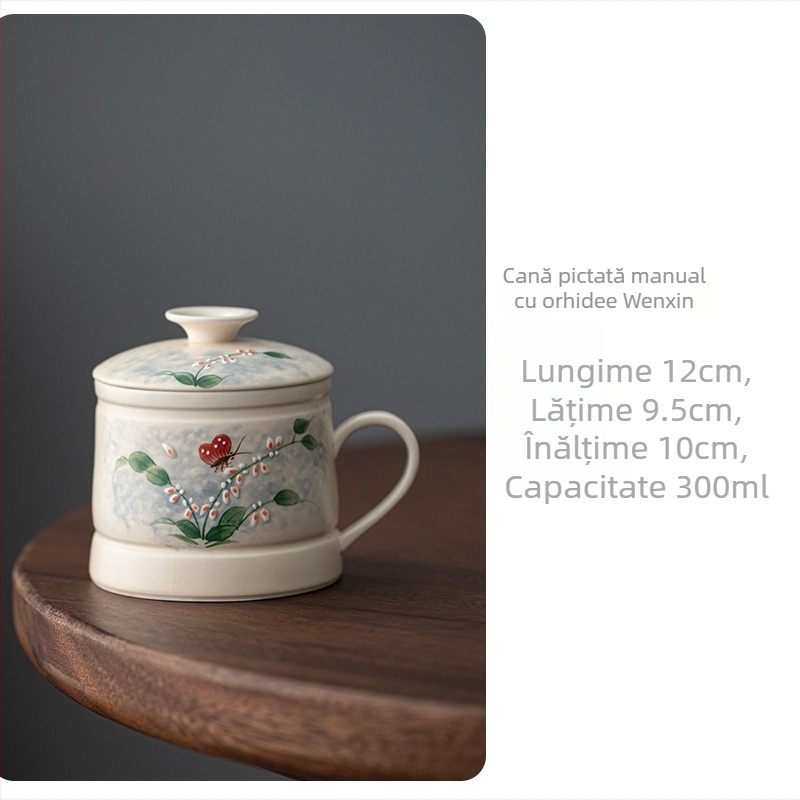 Ceșcuță de ceai din porțelan pictată manual cu orchidă Oncidium, design creativ pentru casă, ceașcă personală pentru birou
