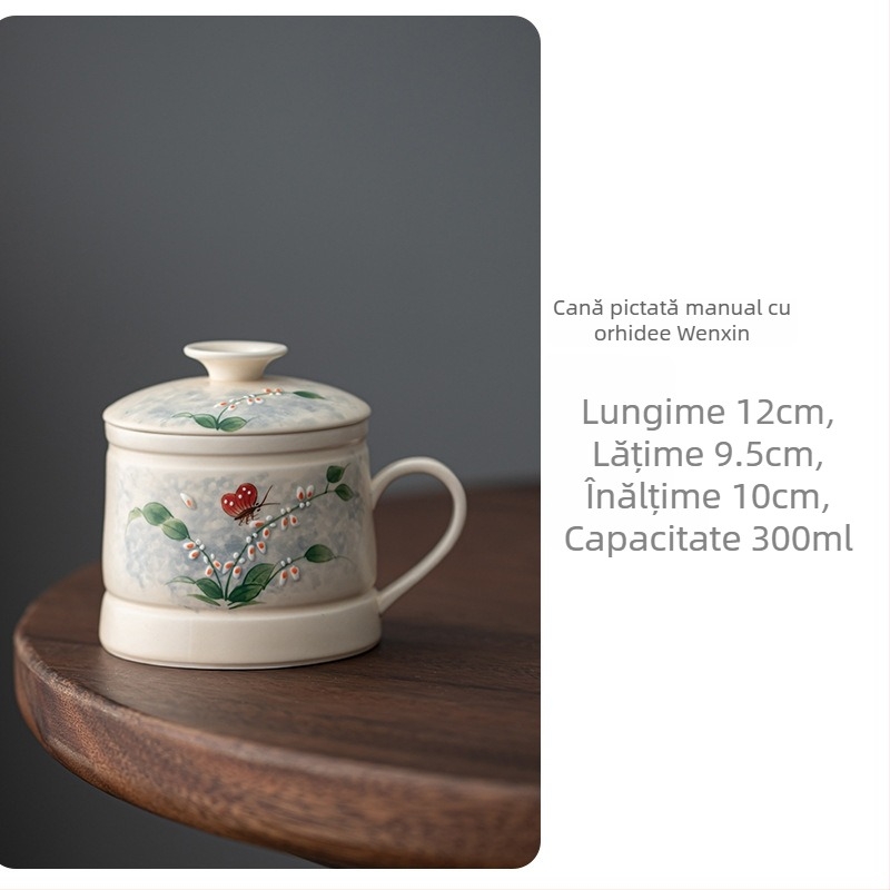 Ceșcuță de ceai din porțelan pictată manual cu orchidă Oncidium, design creativ pentru casă, ceașcă personală pentru birou