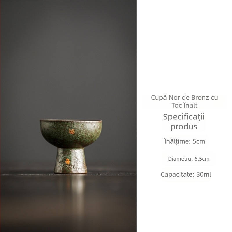 Ceainic goblet din ceramică din lut roci, culoare albastru păun, bază înaltă, pentru uz personal, finisaj bronz retro, mică capacitate, set de ceai kung fu pentru acasă