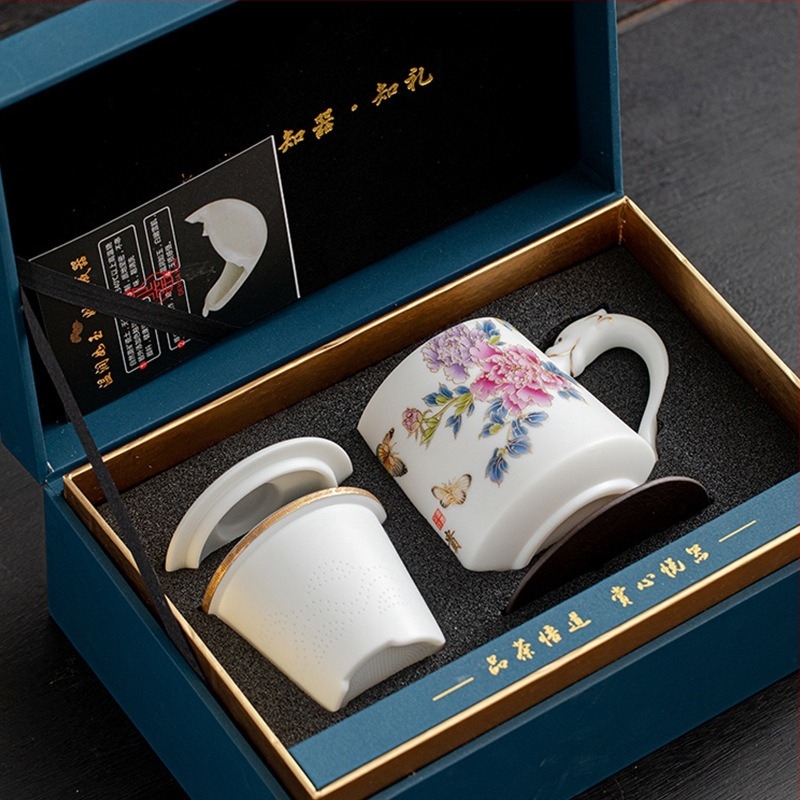 Ceai de porțelan cu capac și filtru, ceramică, stil chinezesc, pentru birou, cadou elegant