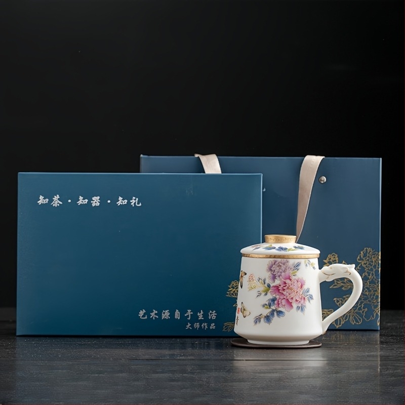 Ceai de porțelan cu capac și filtru, ceramică, stil chinezesc, pentru birou, cadou elegant