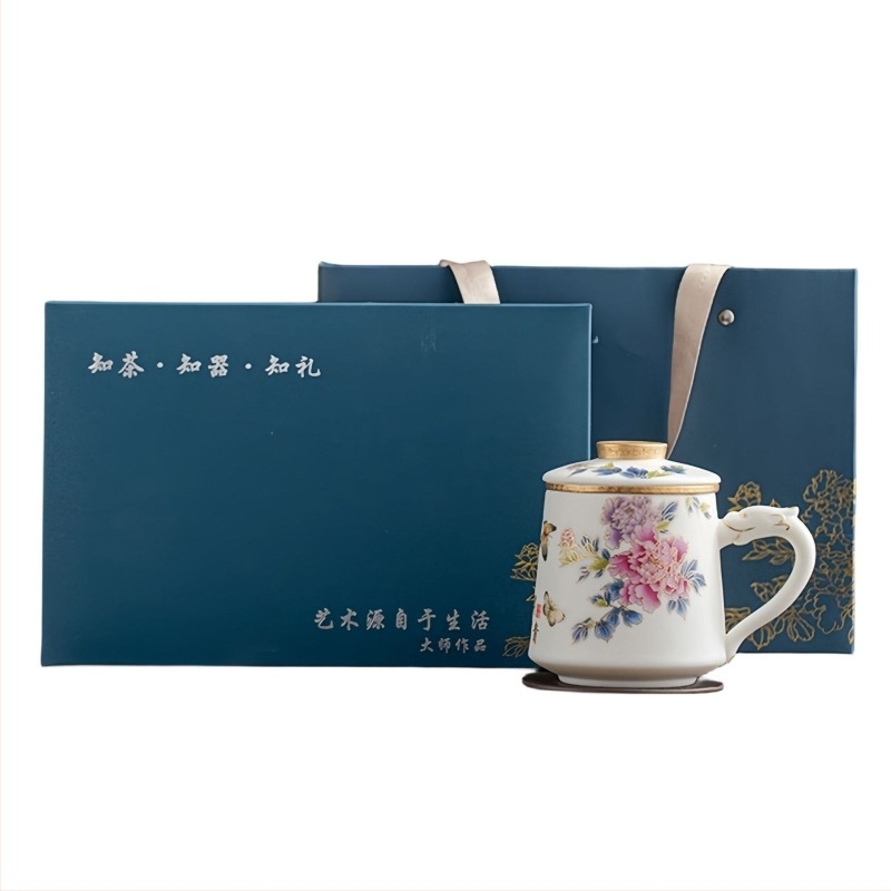 Ceai de porțelan cu capac și filtru, ceramică, stil chinezesc, pentru birou, cadou elegant