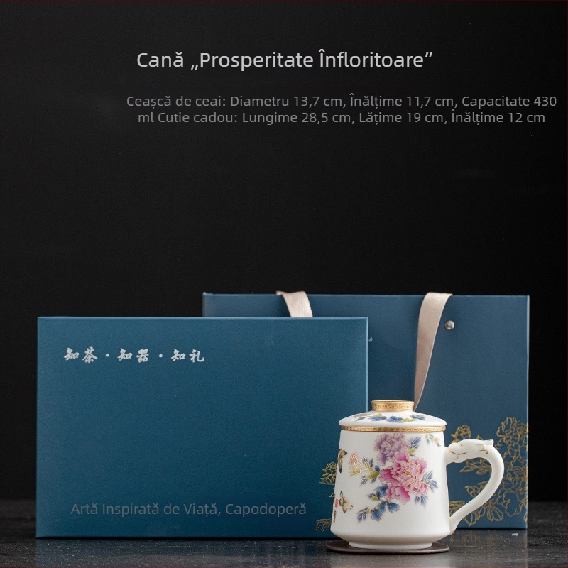 Ceai de porțelan cu capac și filtru, ceramică, stil chinezesc, pentru birou, cadou elegant