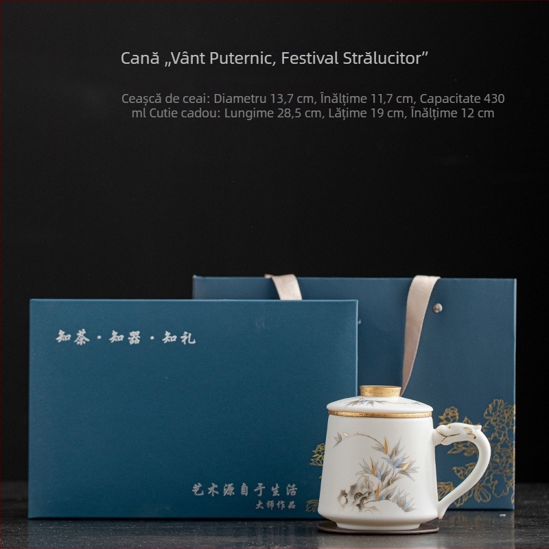 Ceai de porțelan cu capac și filtru, ceramică, stil chinezesc, pentru birou, cadou elegant