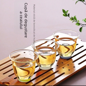 Pahar transparent din sticlă borosilikată cu mâner, pentru ceai și apă, cu un singur strat