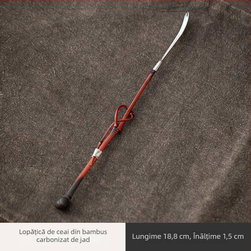 Set de ustensile pentru ceremonia ceaiului din bambus, lucrat manual – șase domni, cu lingură de ceai, linguriță și suport pentru ceai