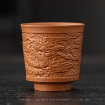 Ceașcă de ceai din lut mov pentru Gongfu – ceașcă ceramică, pereche Dragon și Phoenix, ceașcă mare pentru degustarea ceaiului
