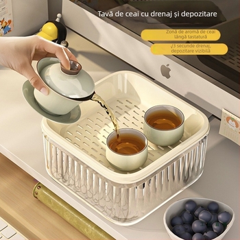 Tavă de ceai pentru birou cu drenaj și mic filtru, pentru o persoană