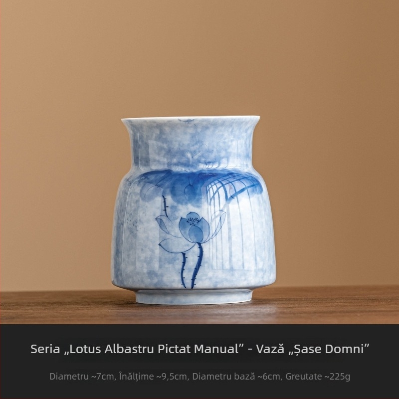 Set ceremonial de ceai cu lotus albastru, pictură manuală — Șase domni ai ceremoniei ceaiului, ustensile pentru prepararea ceaiului, clips pentru ceai, linguriță, tub și accesorii Kung Fu ceai