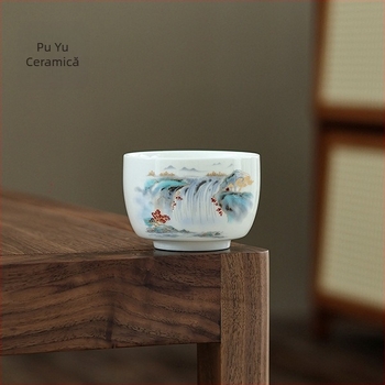 Ceșă de ceai retro din porțelan alb, cu email decorativ, efect jad, set Gong Fu pentru ceai