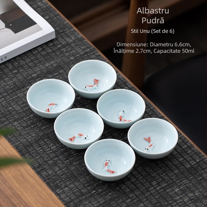 Cească de ceai ceramică Celadon cu peștișor — design creativ, ceașcă de degustare a ceaiului, pentru uz personal acasă