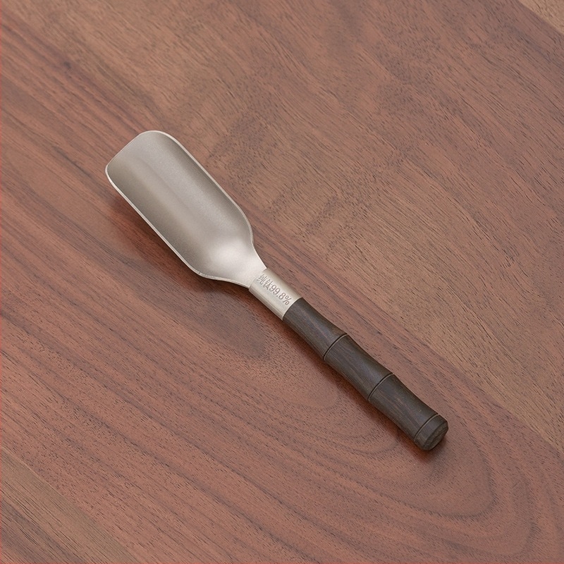 Lingură de ceai din titan-lemn, cu mâner rotund, instrument special pentru colectarea frunzelor de ceai, recipient de ceai de înaltă calitate pentru uz casnic, unealtă de împărțire a ceaiului, accesorii pentru setul de ceai