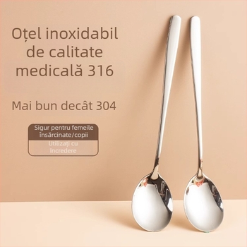 Lingură din oțel inoxidabil 316L, de calitate alimentară, pentru uz casnic, mâner lung, construcție îngroșată, design minimalist modern.
