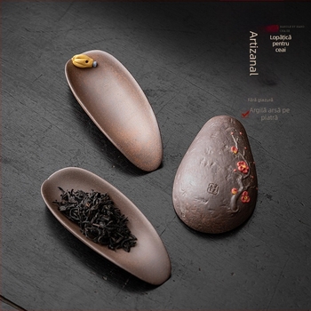 Accesorii pentru ceremonia ceaiului din lut ceramic: lingură pentru ceai și linguriță ceramică, set Gongfu din șase piese
