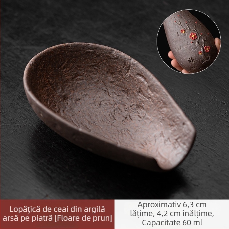 Accesorii pentru ceremonia ceaiului din lut ceramic: lingură pentru ceai și linguriță ceramică, set Gongfu din șase piese