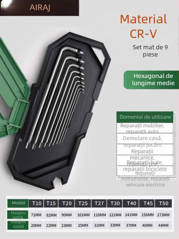 Set de chei hex Arrizo, finisaj mat, chei cu cap plat și cap sferic, Torx, lungime extinsă