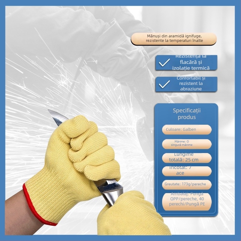 Mănuși din aramid cu strat dublu, rezistente la temperaturi înalte, anti-tăiere, ignifuge, pentru cuptor cu microunde, uz industrial