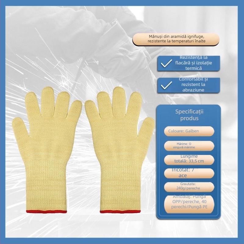Mănuși din aramid cu strat dublu, rezistente la temperaturi înalte, anti-tăiere, ignifuge, pentru cuptor cu microunde, uz industrial
