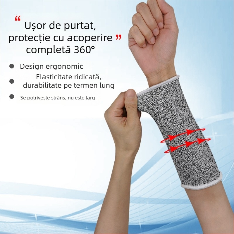 Protecții pentru antebrațe anti-tăiere, nivel 5, cu protecții de încheietură HPPE, protecție la tăiere și zgârieturi, pentru manipularea și încărcarea/descărcarea sticlei