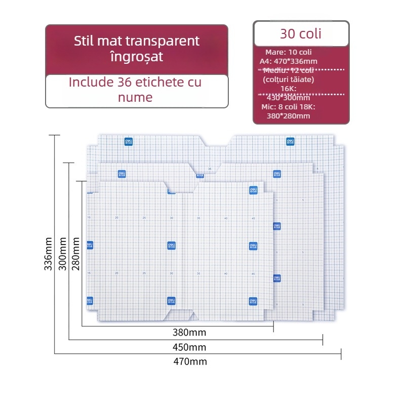 Set de huse autoadezive Deli pentru manuale, aspect mat, rezistente la apă (A4, 25K, 18K, 16K)