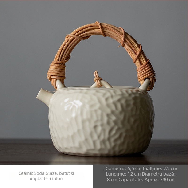 Ceainic ceramic cu glazură de sodă, cu mâner basculant, Gongfu ceainic chinezesc cu filtru, mare