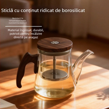 Ceainic din sticlă borosilikat de înaltă calitate, cu mâner din lemn, rezistent la căldură, pentru uz casnic, cu separare ceai-apă, ceainic pentru ceai de flori