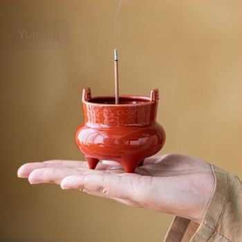Tămâiere ceramică roșie, cu trei picioare, pentru interior, cameră de ceai în stil Zen