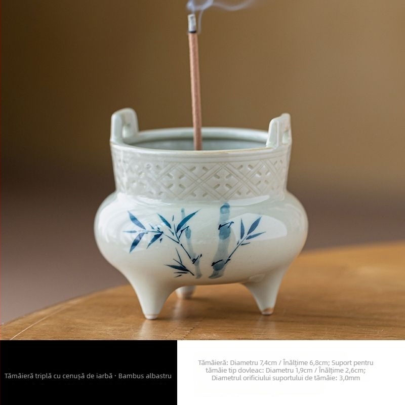 Tămâiere ceramică roșie, cu trei picioare, pentru interior, cameră de ceai în stil Zen