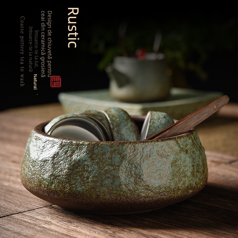 Zen inspirat ceainic ceramic pentru spălat ceai, mare capacitate, stil chinezesc, model de piatră