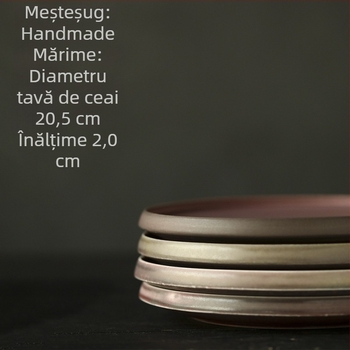 Tava de ceai Gongfu din ceramică, lucrată manual, glazură roză și suport pentru ceainic