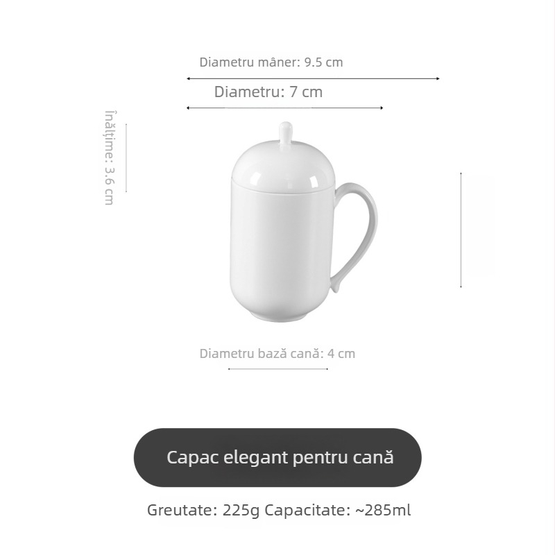 Ceșuță de conferință din porțelan osos, ceramică albă pentru ceai cu capac, pentru birou, cu logo personalizat