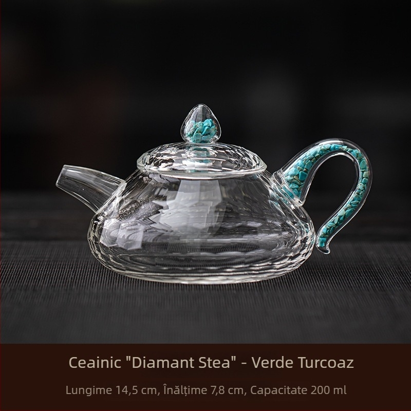 Ceainic din sticlă borosiliată de înaltă calitate, decor cu foiță de aur transparentă, ceainic Kung Fu turcoaz pentru uz casnic, singur exemplar