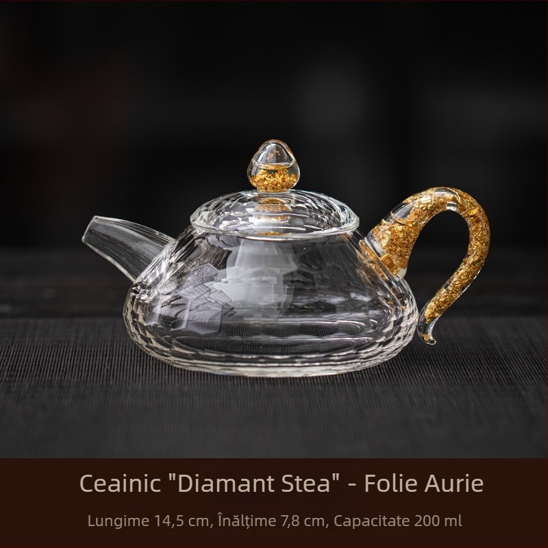 Ceainic din sticlă borosiliată de înaltă calitate, decor cu foiță de aur transparentă, ceainic Kung Fu turcoaz pentru uz casnic, singur exemplar