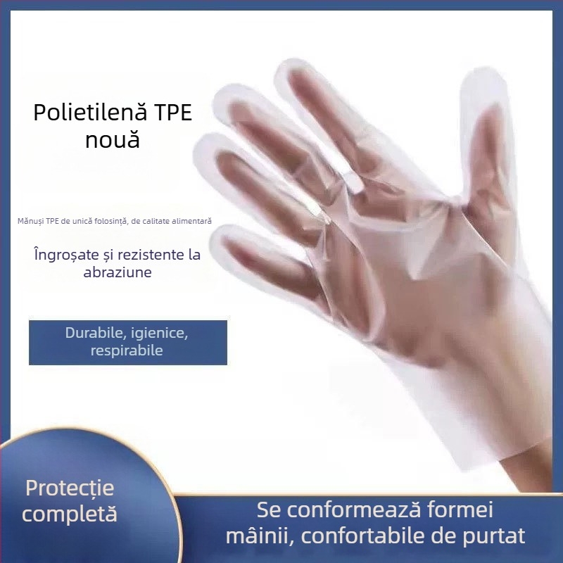 Mănuși elastice de unică folosință din TPE, de calitate alimentară, pentru uz casnic, transparente, din folie mai groasă