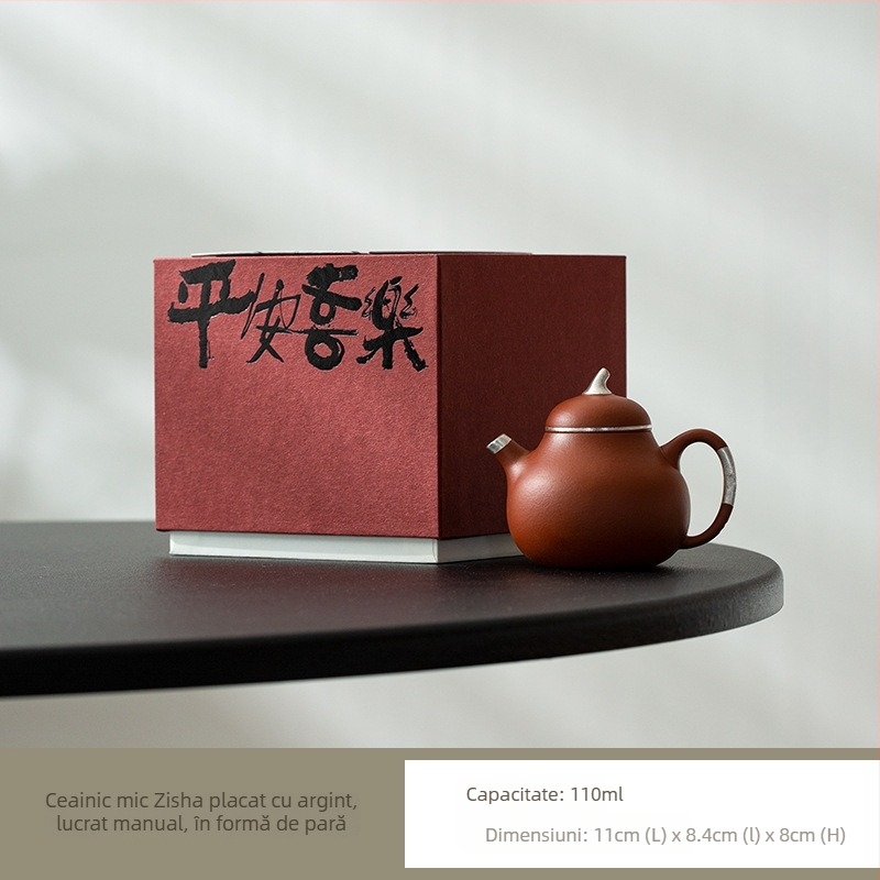Ceainic lucrat manual, cu argint din lut purpuriu, în formă de vinete, capacitate mică, stil chinezesc Kung Fu pentru ceai