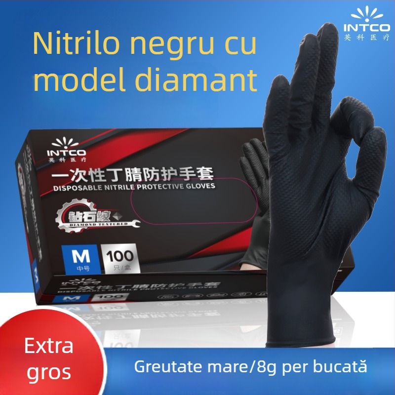 Mănuși nitril de unică folosință, cu textură diamantată, antiderapante pentru reparații auto și întreținere industrială, îngroșate și rezistente la uzură