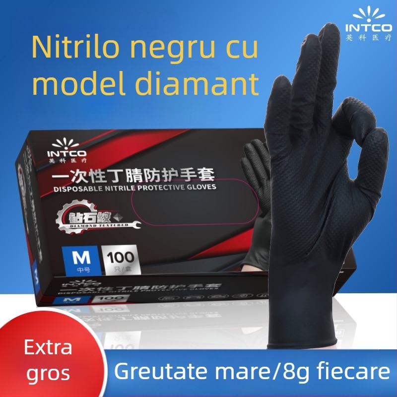 Mănuși nitril de unică folosință, cu textură diamantată, antiderapante pentru reparații auto și întreținere industrială, îngroșate și rezistente la uzură